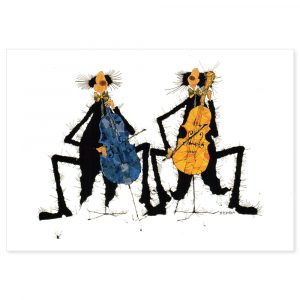 Celloduett in Gelb-Blau